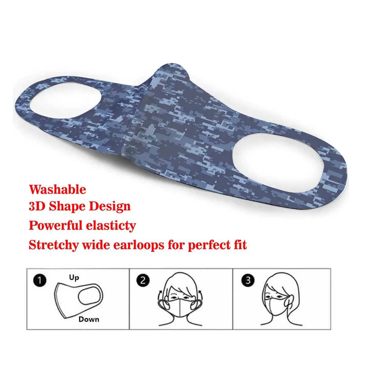 

Dust Mask Camo Retro Blue Tones Sawtooth Mouth Face Cover Respirator for Adult Kid Washable Reusable Anti Pollution