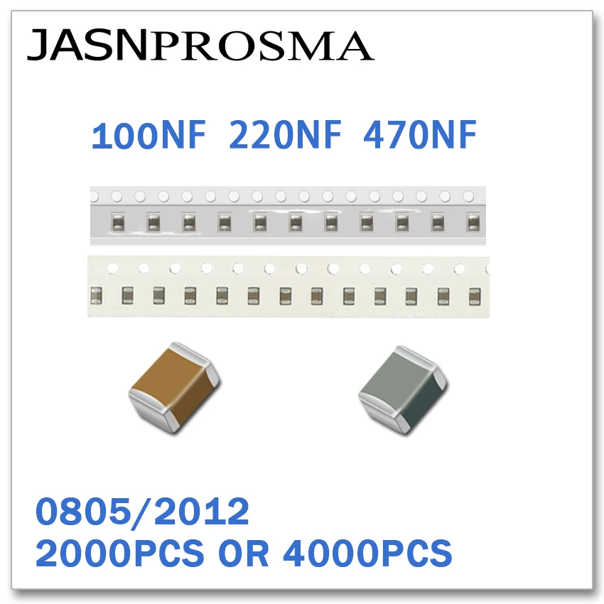 JASNPROSMA 2000 шт. 4000 0805 2012 X7R RoHS 50 в 10% K 20% M 100NF 220NF 470NF SMD качественный новый конденсатор 0 1