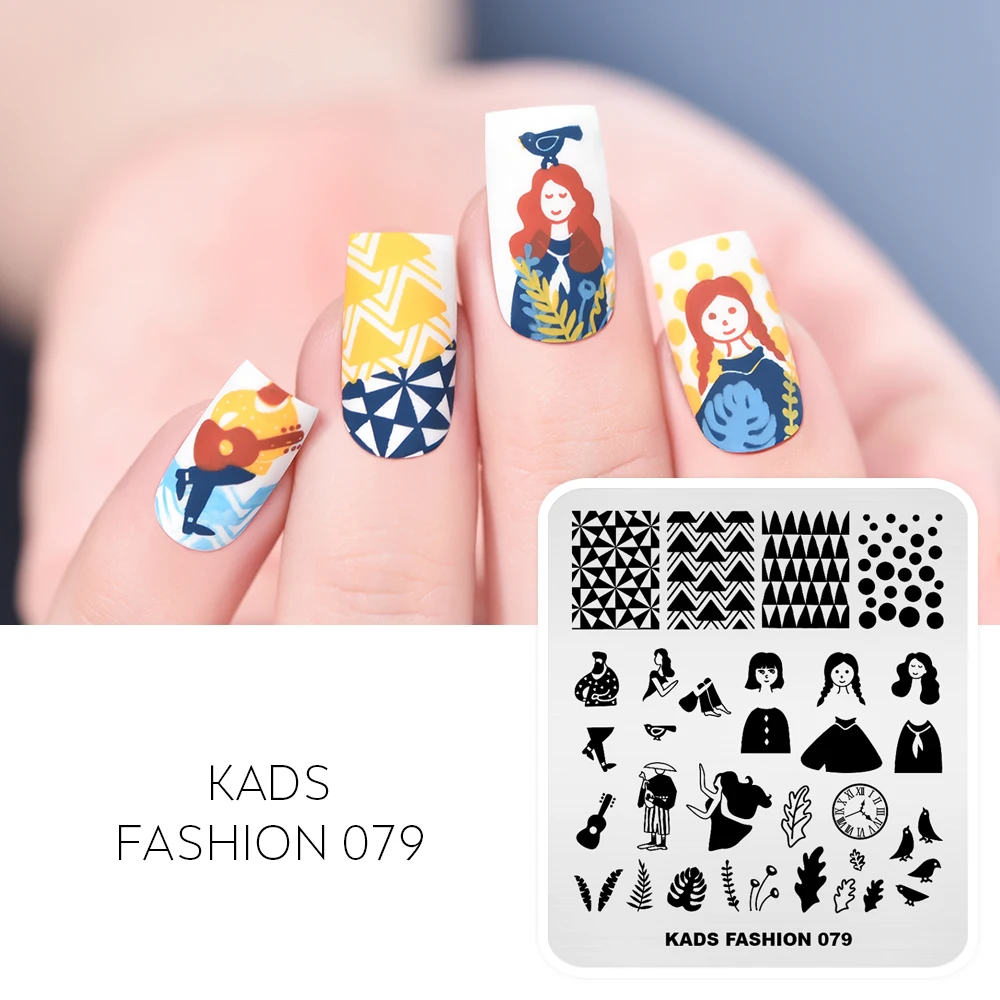 

KADS Fashion 079 штампованные пластины для ногтей девушки листья точка Геометрия Дизайн изображения штамп шаблон для печати инструмент с штемпелю...