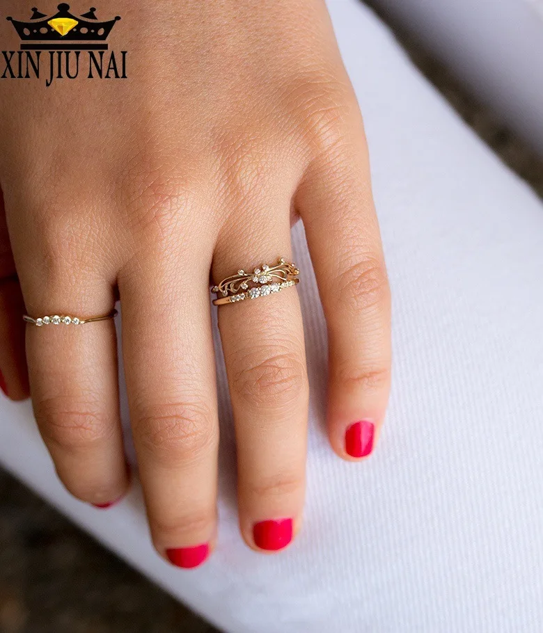 Свадебные Элегантные кольца с австрийским кристаллом золотого цвета