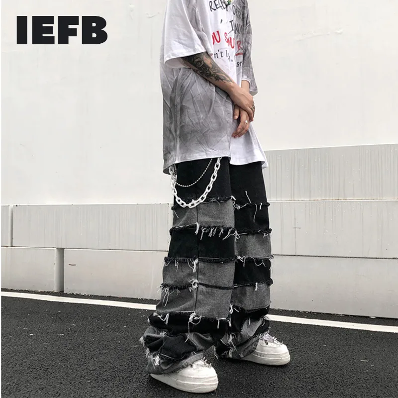 Прямые брюки IEFB с кисточками мужская мода рваные широкие джинсы в стиле хип хоп