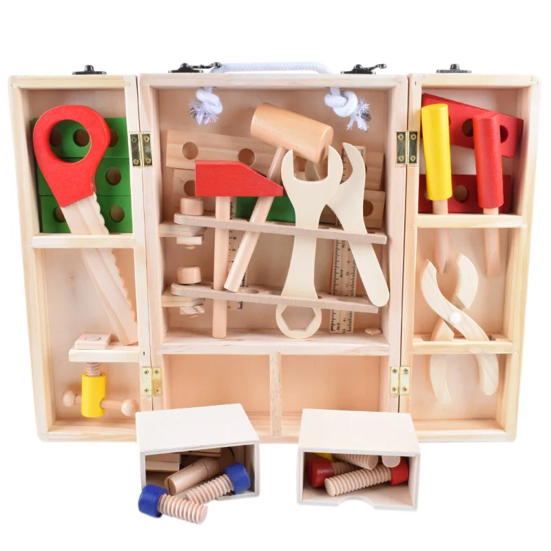 

WoCo Kids Montessori Toys Wooden Toolbox Repair Tool kit Pretend Drill Screwdriver Set Chindren Learning Educational Toy Gifts