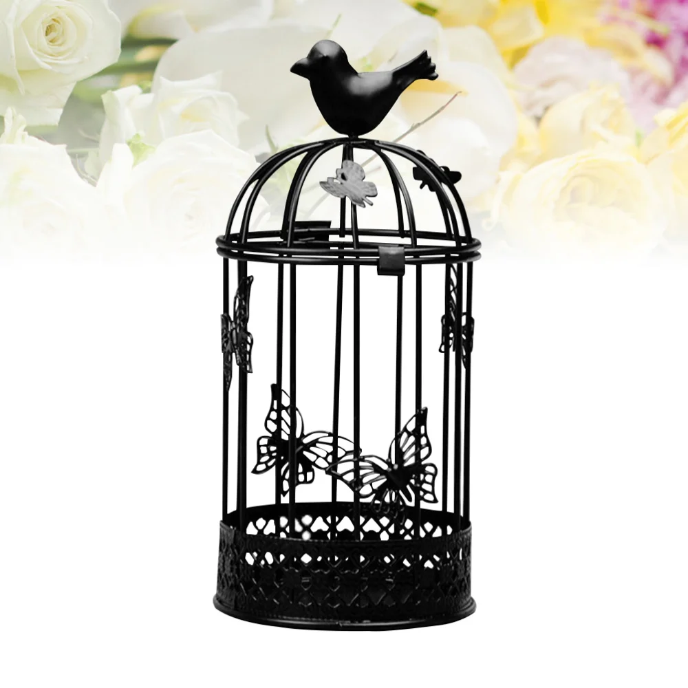 

Large Bird Cage Candlestick Holder Europe Metal Iron Country Style Vintage Retro Tealight Candle Holders Home Decor (Black)