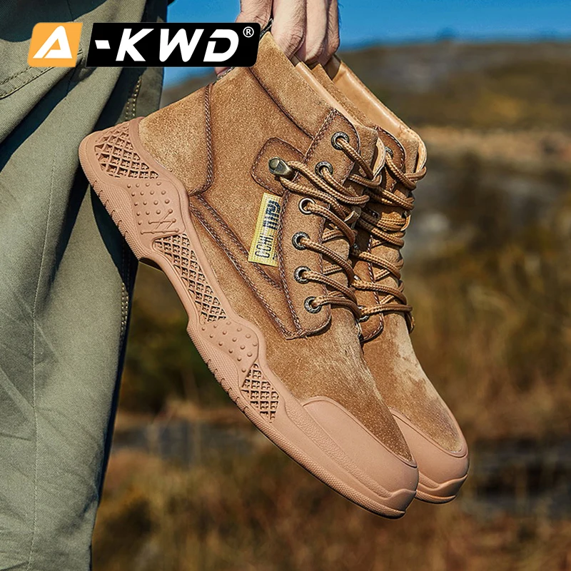 Кроссовки мужские высокие из натуральной кожи дышащие кеды рабочая обувь