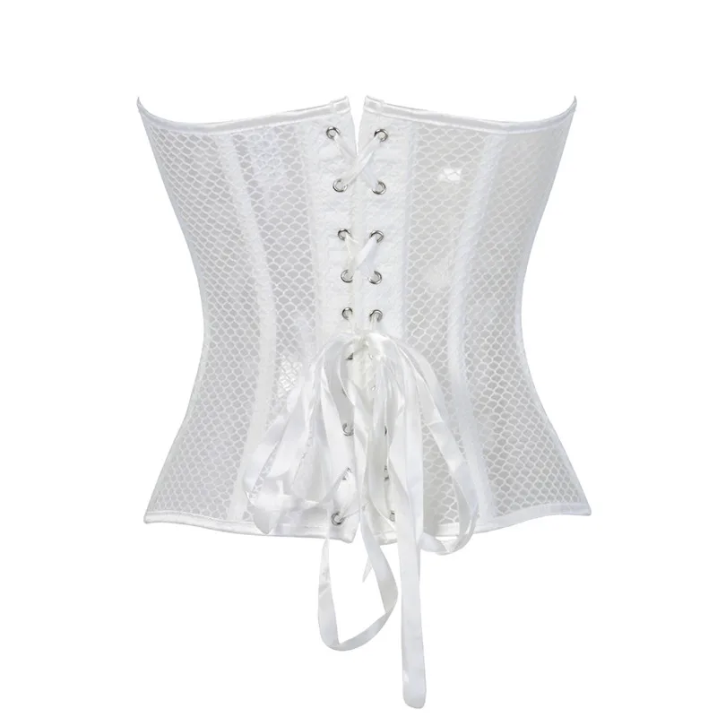 

Women Burlesque Lace up Corset Gothic Bustier Overbust Bridal Corselet Costume Sexy Hollow Mesh Corset Lingerie Tops Black White