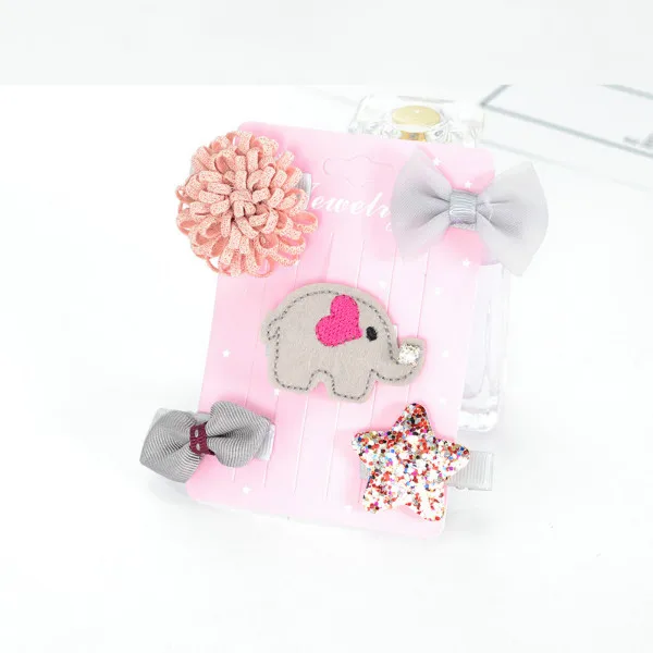 52-12 Children's hairpin set hair accessories 5PCS/SET baby flowers bow side clip girls crown all-inclusive cloth side clip - Цвет: 52-12