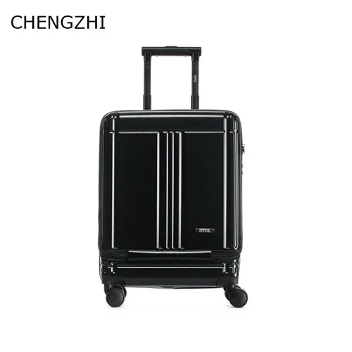 CHENGZHI, 20 дюймов, деловой чемодан, сумка на колесиках, роскошная, высокое качество, сумка на колесиках для ноутбука, чемодан на колесиках - Цвет: black