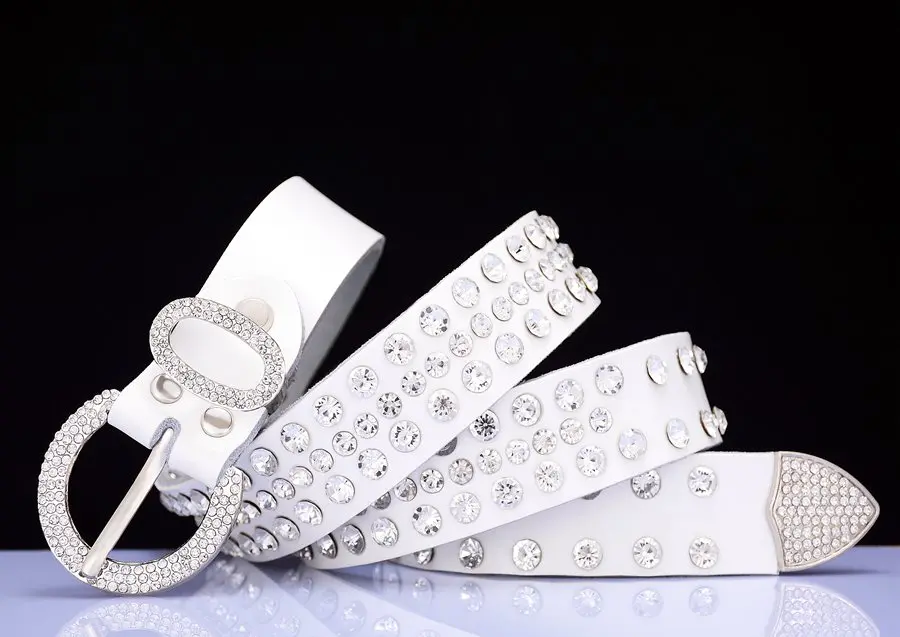 Fashion genuine leather rhinestone belts for women Luxury shining silver ring Pin Buckle belt female jeans strap width 2.8 cm