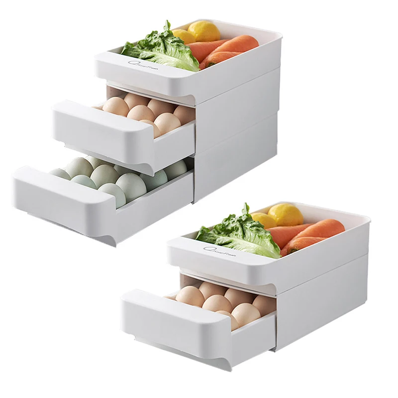 

Refrigerator Egg Sorage Sorting Box Three-layer Drawer Type Egg Storage Box Food-grade Fresh-keeping Case Home Kitchen Supplies