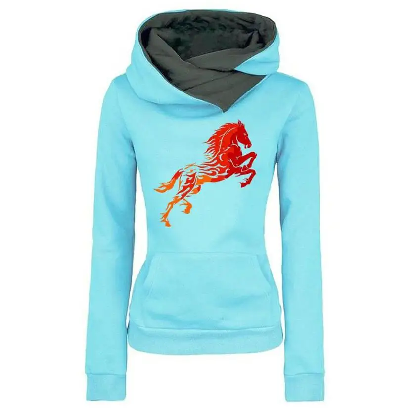 

Hoodies For Women Horse Love Print Splice Hoodies Women Sweatshirt Cotton Casual Pattern Corduroy Cropped Buckle Plus Size