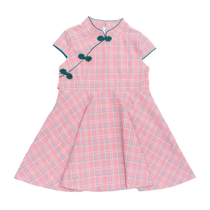 

Girls' plaid cheongsam skirt 2021 new summer dress foreign style children's dress girl hanfu princess skirt