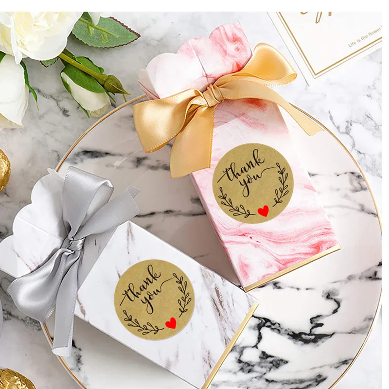 

500pcs/lot Kraft Paper Thank You Sticker Thank You Round Roll Label Olive Branch Envelope Birthday Party Gift Decorations Labels