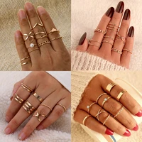 women gold twist pearl pearl rings set fashion geometric hollow crystal ring for women heart joint rings boho jewelr accessories