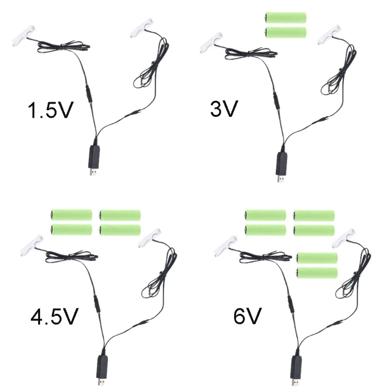 2-в-1 USB для 1 5 V 3V 4 6V AA Battery -Eliminator может заменить 1-4AA батареи игрушечного фонарика |