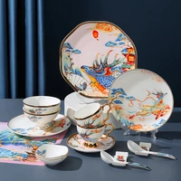 auspicious deer bowl and dish set high grade bone china tableware combination creative chinese bowl and dish gift box