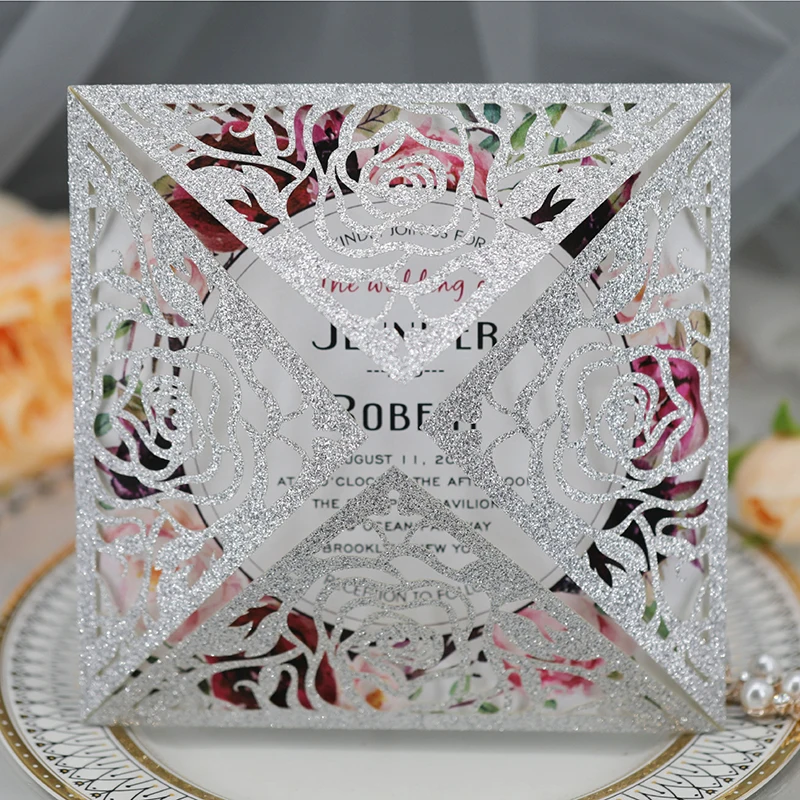 50 шт. блестящие бумажные Полые Цветы лазерная резка свадебные пригласительные