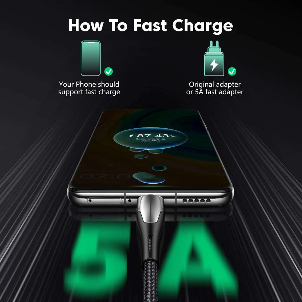 Кабель ROMOSS USB Type-C 5 А для Huawei P40 Pro Mate 30 P30 40 Вт SCP быстрой зарядки USB-C | Мобильные