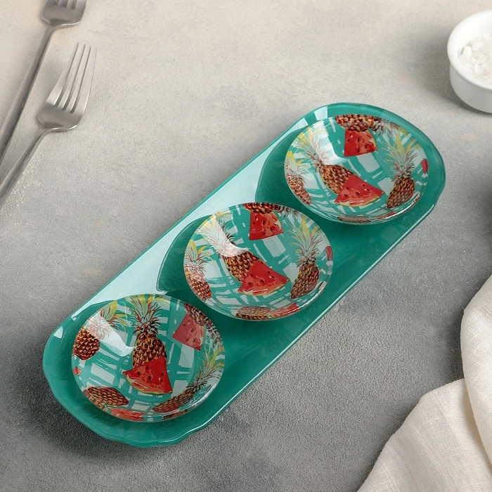 Набор блюд на подставке Доляна Фрукты 3 шт: блюдо 8×2 см подставка 28×10 5×4 | Дом и сад