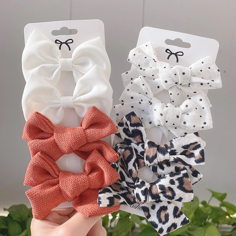 

4Pcs/set Leopard Print Hairpins Bowknot Hair Clips For Cute Girls Cotton Safty Barrettes Hairgrip Headwear Kids Hair Accessories