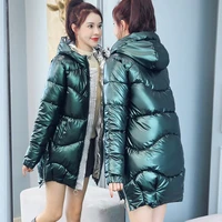 2021 autumn winter glossy womens coats fashion parkas stand collar winter jacket thicken warm womens shiny padded cotton coat