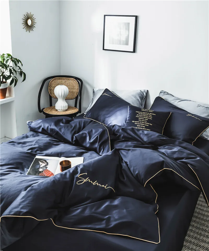 Роскошный черный комплект постельного белья одеяло покрывало двуспальная