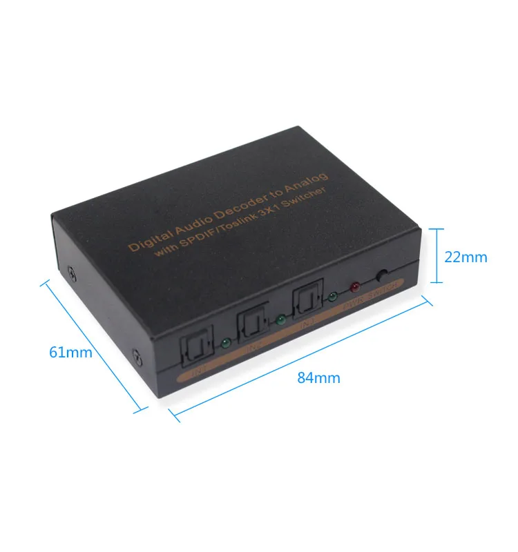 Цифро-аналоговый оптический аудио переключатель декодер SPDIF/ TOSLINK 3x1 с наушниками