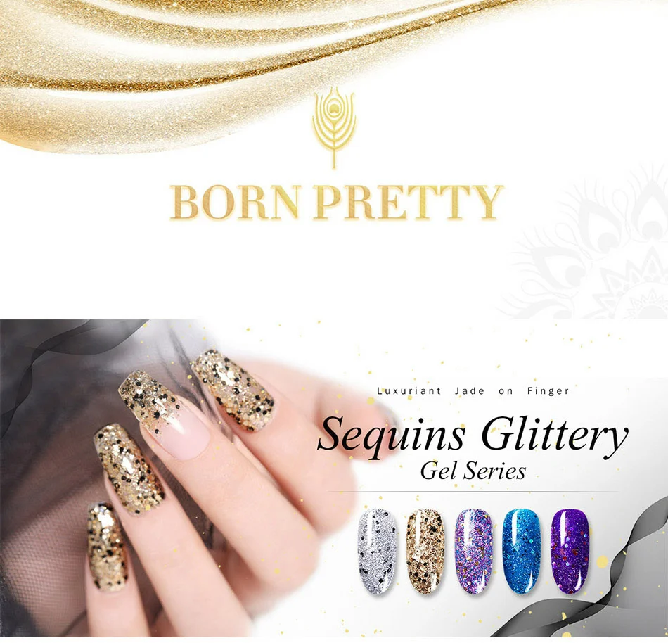 BORN PRETTY Блестящий Гель-лак для ногтей с блестками Glistering УФ-гель розовый Золотой Серебряный полуперманентный впитывающий гель для ногтей 6 мл