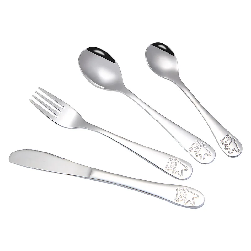 Juego de vajilla de acero inoxidable, cuchara, tenedor, cuchillo de mesa, cuchara de alimentaci&oacute;n de estilo occidental, productos para beb&eacute;s y ni&ntilde;os-4