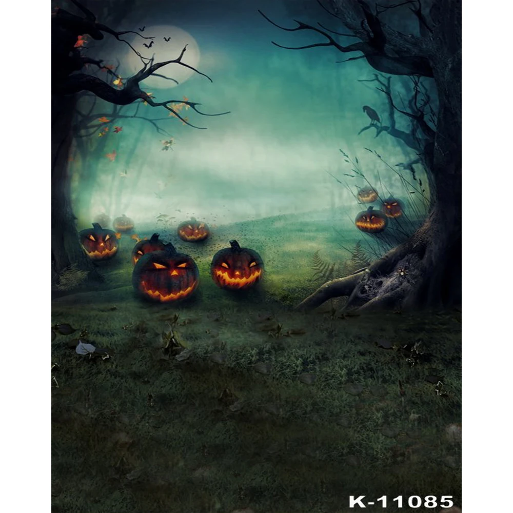 

Night Halloween Backdrop for Photography Fall Pumpkin Grass Children Portrait Background Party Decor Photo Booth Shoot Props