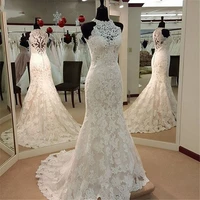 lace halter mermaid wedding dresses for beauty girls long ivory appliques court train cheap bridal gowns robe de mariee