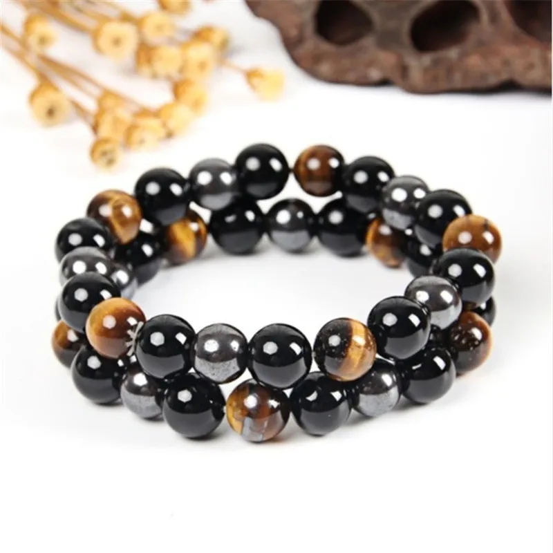 

Natural Black Onyx with Tiger Eye Obsidian Bead Yoga Men's & Women's Jewelry Bracelet Energy Balance Bracelet