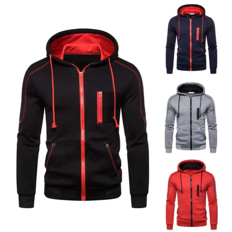 

2021 Mens Autumn Winter Hooded Tracksuit Male Zip Up Hoodies Casual Sportswear Running Fitness Pullover Sweatshirt Outerwear