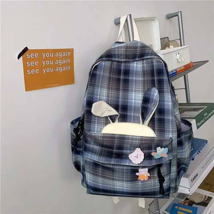 

Cute School Backpack for Women 2021 Canvas Waterproof Female Shoulder Bags Plaid Large Capacity Students Backpack for Girls