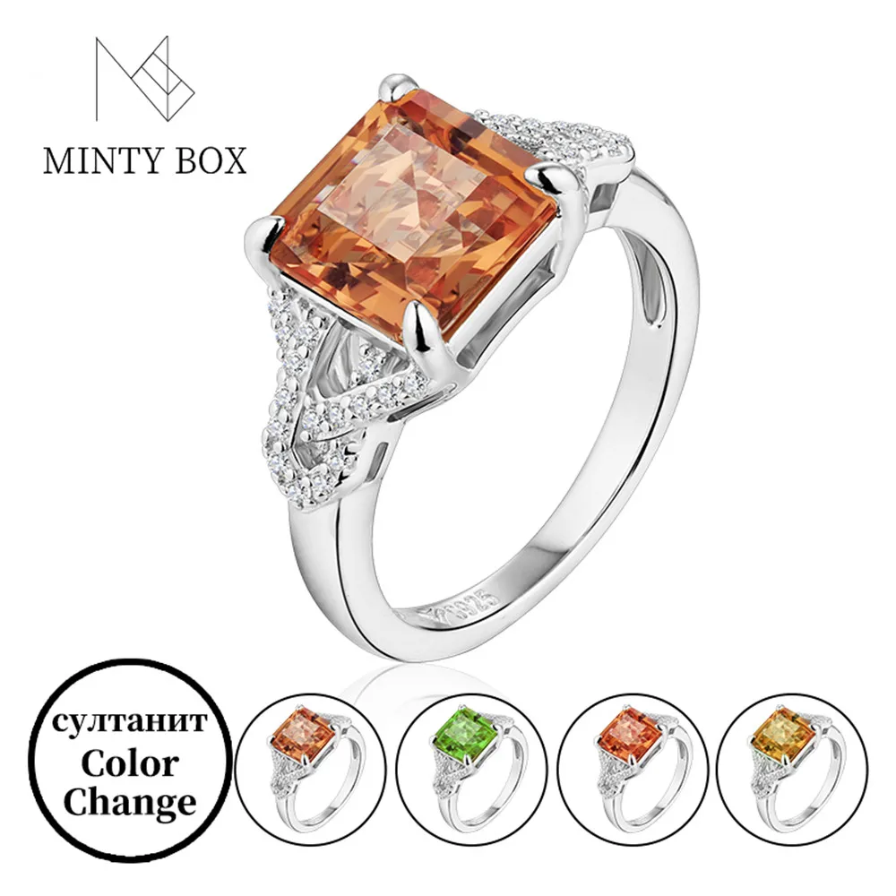 

Mintybox Pricess Cut 2.7 Carats Created Diaspore Zultanite Ring Solid 925 Sterling Silver Rings Color Change Stone Wedding Band