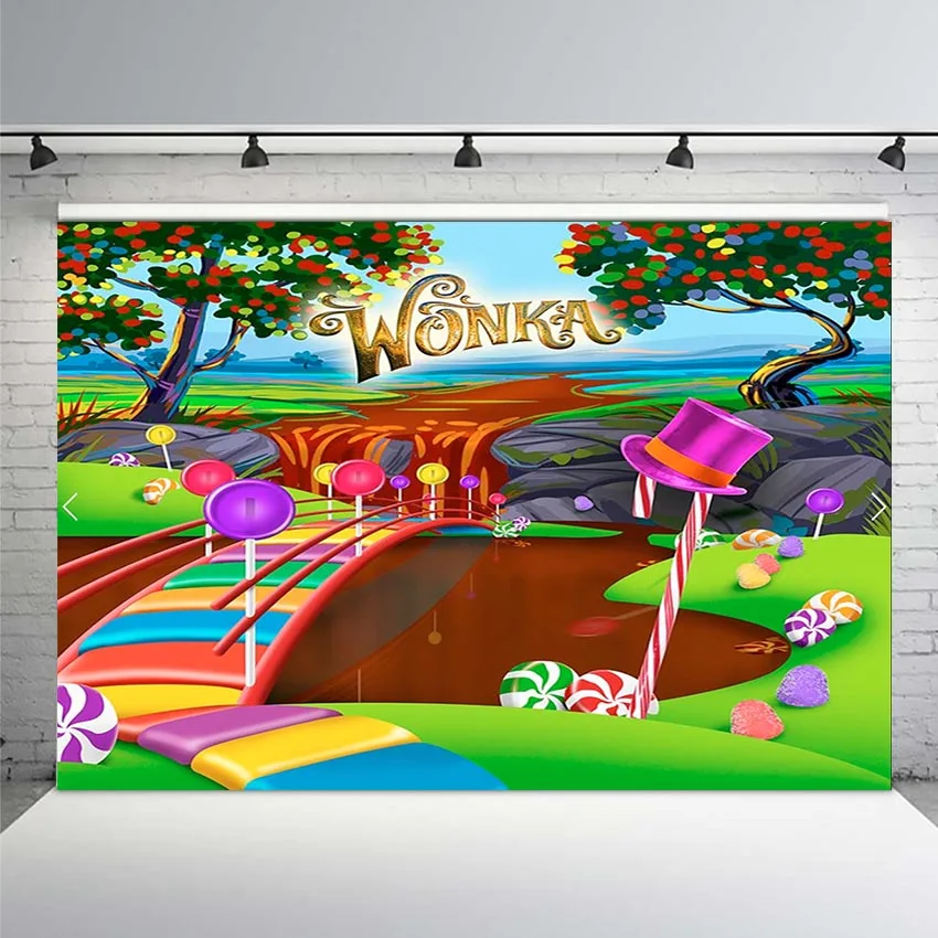 

Photography Backdrop Wonka Chocolate Garden Bridge Candyland Candy Custom Photo Studio Background Backdrop Vinyl Banner