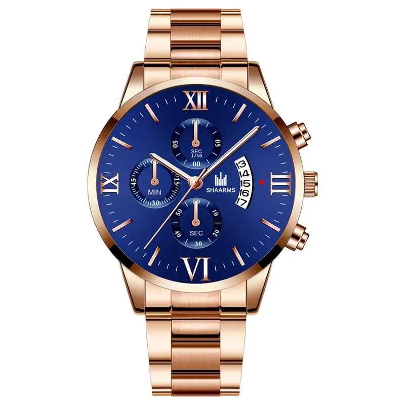 Rose Gold Blue Модные мужские часы Топ бренд класса люкс кварцевые часы из нержавеющей стали мужские повседневные спортивные наручные часы Relogio Masculino - Цвет: Rose Gold Blue