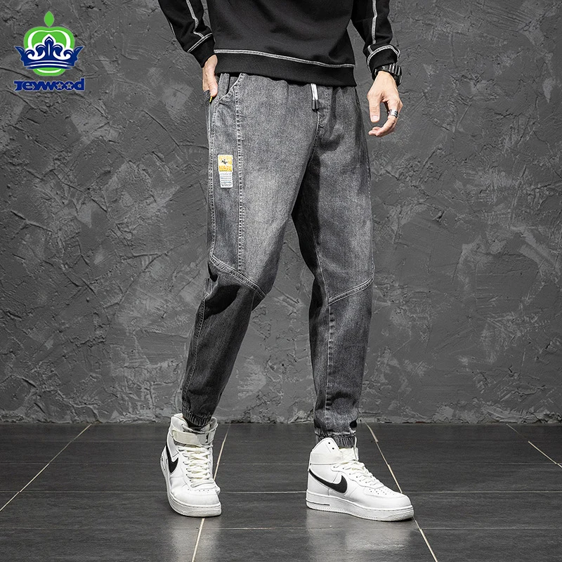 

Brand Men's Jeans Cotton Casual Loose Spring Autumn Harlan Denim Hip Hop Loose Trousers Male Elastic Foot Waist Splice Pants 5XL