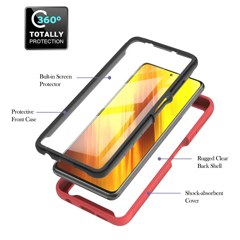 

For Xiaomi Poco X3 NFC Case 360 Full Body Screen Protector Transparent Case For Xiaomi Poco X3 NFC 6.67 inch Shockproof Cover