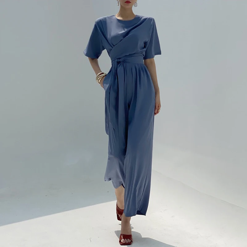 

Getspring Women Jumpsuit Bandage Short Sleeve Summer Rompers Womens Jumpsuit Vintage Casual Long Jumpsuits For Women 2021