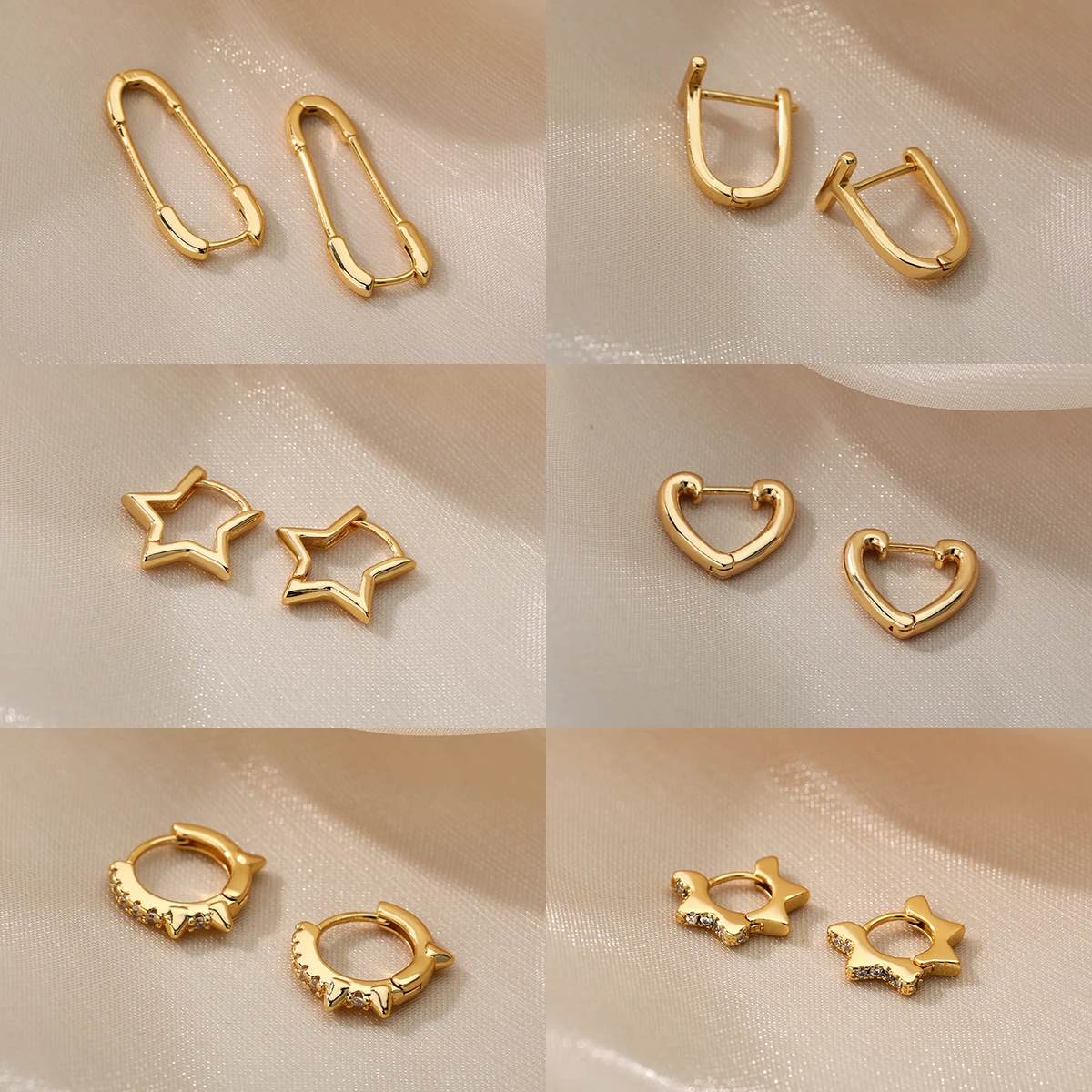 

Geometric Star Heart Small Hoop Earrings For Women Vintage Simple Earrings Female Jewelry Gifts Daily Street Photography Jewelry