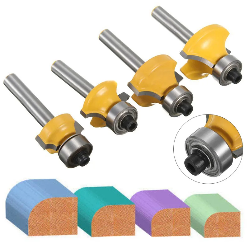 

4PC/Set 1/4" 6.35MM Shank Milling Cutter Wood Carving Round Corner Engraving Trimmer Wood Router Bit Trim Woodworking Milling