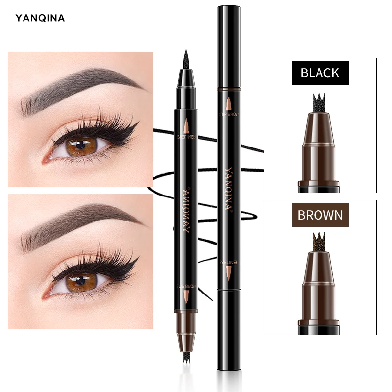 

2-In-1 Eyebrow Pencil & Eyeliner Waterproof Long Last Makeup 4 Fork Tip Eye Brow Not Smudge Long Lasting Makeup Tools TSLM1