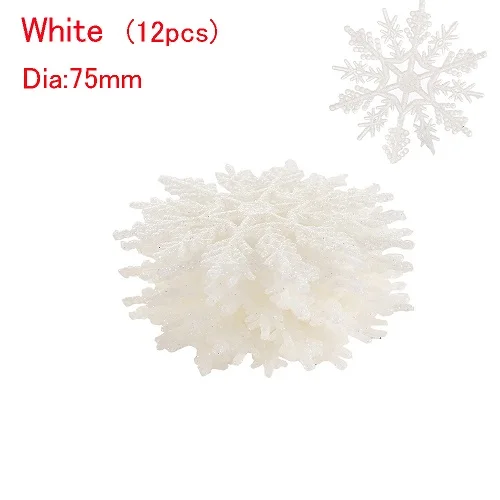 75MM white 12 шт. очаровательные 7,5/10 см Золотые снежинки для рождества, Белые Рождественские елочные украшения, вечерние рождественские украшения, домашний декор - Цвет: 75MM white