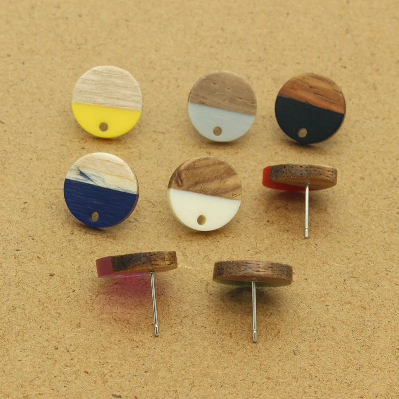 

Random 2/4 Pairs 15mm Round Wood Earring Pin Base Findings Vintage Earring Pendant Connector Accessory DIY Ear Jewelry Make