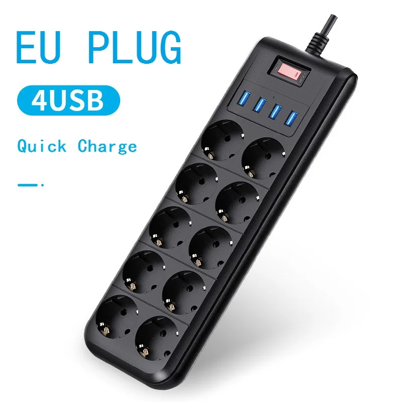 Блок питания штепсельная вилка ЕС 10 выходов 4 USB порта 2 0 м кабель Электрический