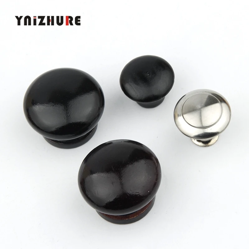 

Black Furniture Natural Wood Cabinet Drawer Pull Wardrobe Beech Round Door Knobs Cupboard Handles With Screws
