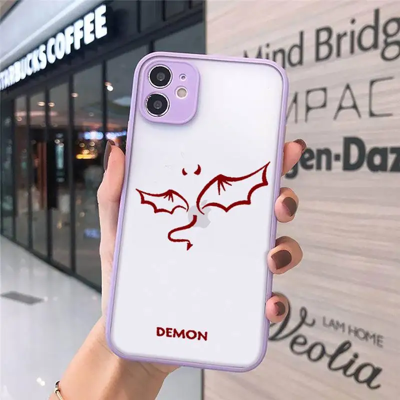 

Demon Angel Couple BFF Cartoon Phone Case For iPhone 12 11 Mini Pro XR XS Max 7 8 Plus X Matte transparent Purple Back Cover