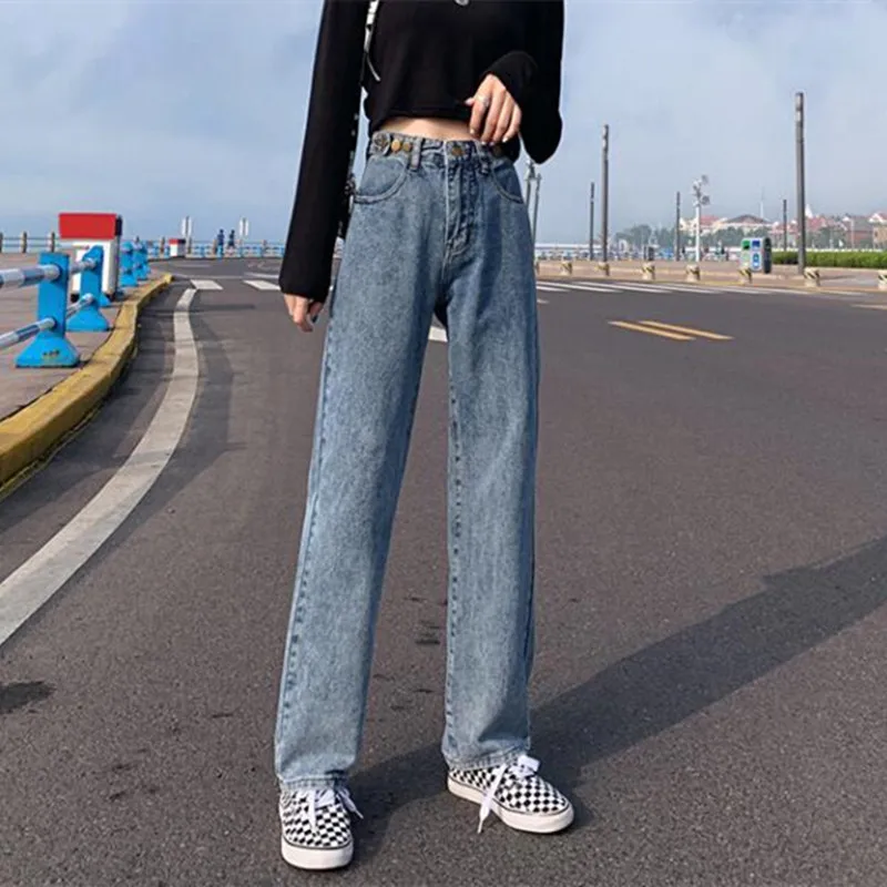 

Woman Jeans High Waist Clothes Wide Leg Denim Clothing Blue Streetwear Vintage Quality 2021 Fashion Harajuku Straight Pants