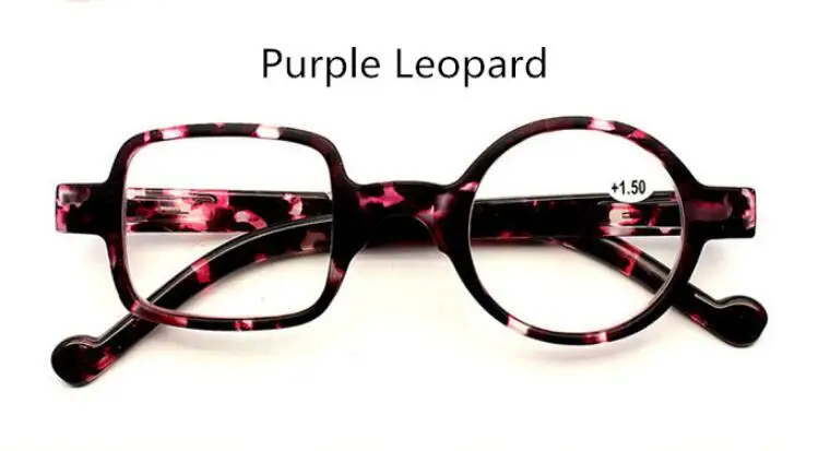 Purple Leopard Круглые квадратные Асимметричные Нежные мужские и женские очки для чтения, полимерные линзы, оправа для дальнозоркости+ 1,0+ 1,50+ 2,0+ 2,5~+ 3,5 - Цвет оправы: Purple Leopard