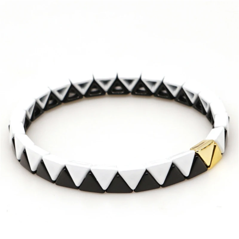 

Letter Bohemia Handmade Enamel Rainbow Tile Bracelet Stackable Colorful Painted Metal Cuff Bracelet Bangle for Women Men Jewelry